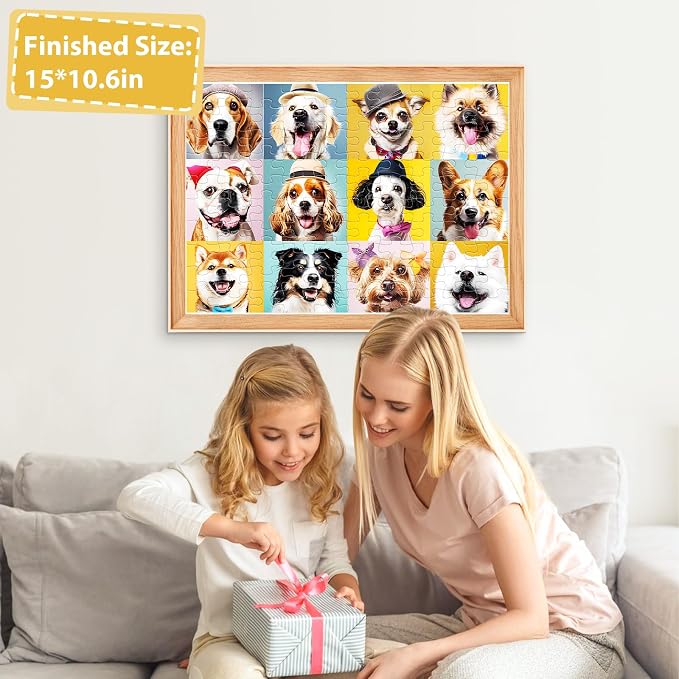 Puzzles for Kids Ages 6-8 8-10 10-12 Year Old and Seniors- Cute Dogs Portrait Jigsaw Puzzle- 100 Piece Puzzles Colorful Children Puzzle Educational Toys Puppy Animal Puzzl as Home Decor