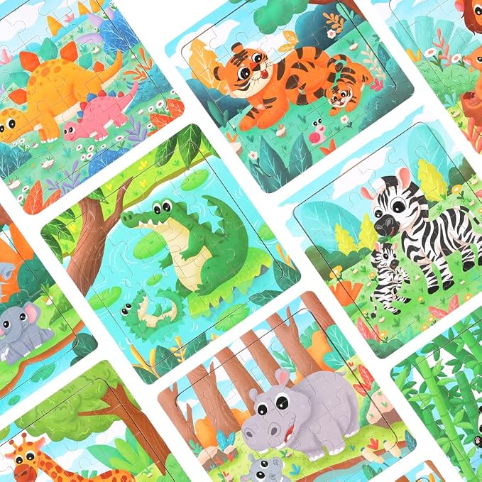 GRINNNIE Jigsaw Puzzle for Toddlers 3 4 5 Years Old, Montessori 12 PCS Wooedn Forest Animal Puzzles, Portable Size Puzzle Preschool Learning Toys for Travel or Car, Birthday Gift for Boys and Girls