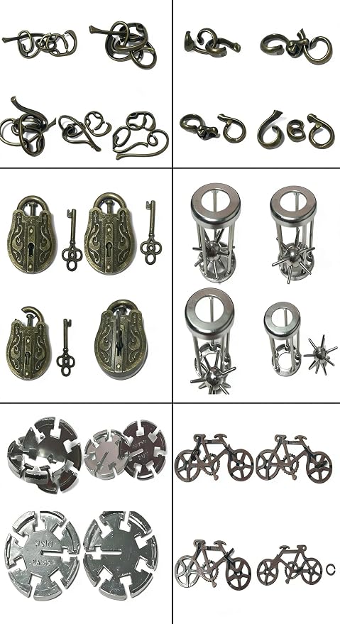 AHYUAN 32Pcs Metal Brain Teaser Puzzles Cast Steel Teasers Puzzle for Kids Teens Magic Puzzles Games Toys IQ Education Smart Logic Test Toy Fidget Toys Party Favors for Kids Adults Challenge