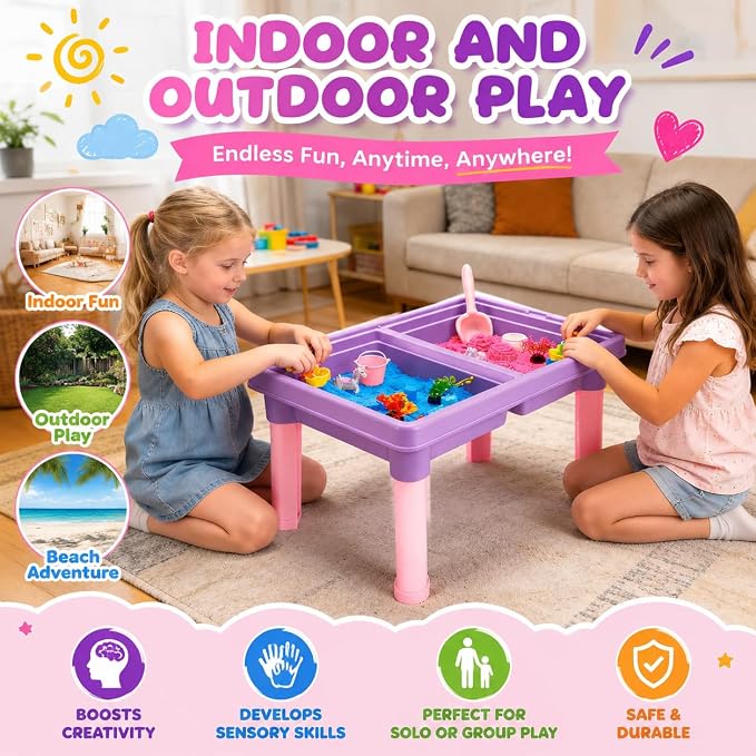 Unicorn & Axolotl 2 in 1 Sand and Water Table, Sensory Table with Sand | Standing sand box with lid, sensory sand, indoor outdoor sand kit, glow stones, sensory play activity table for girls & boys