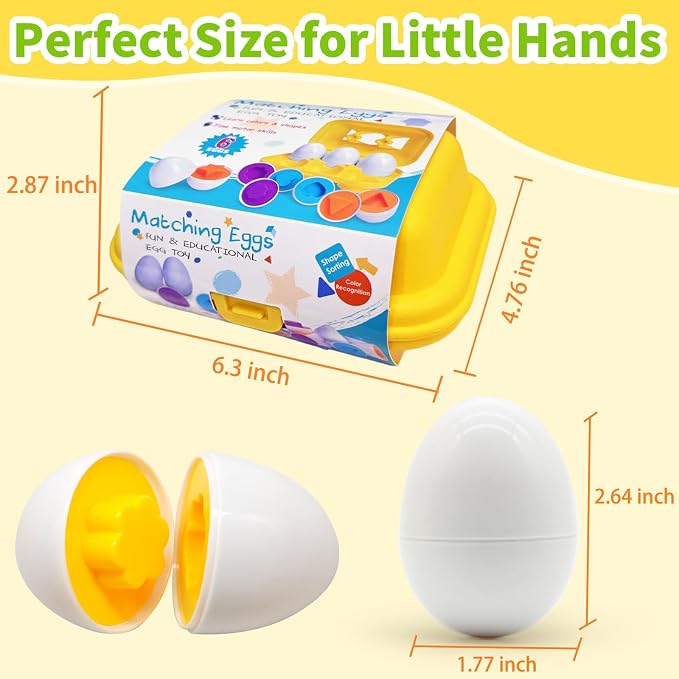 WEEJOYGAM Matching Egg Toys for Toddlers, Toddler Montessori Toys for 2 3 Year Old Girl Boy Birthday Gift, Learning Color Sorting Shape Sorter Puzzle Game Preschool Educational Fine Motor Skills