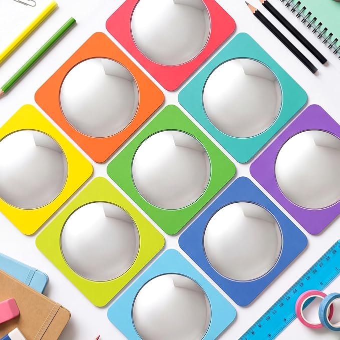 Geiserailie 9 Pcs Sensory Wall Bubble Mirrors, 6 x 6 Inch, CPC Certified | Colorful Acrylic Convex Mirrors, Sensory Room must haves, Classroom Learning Tool, Calming Corner, Preschool Daycare Activity