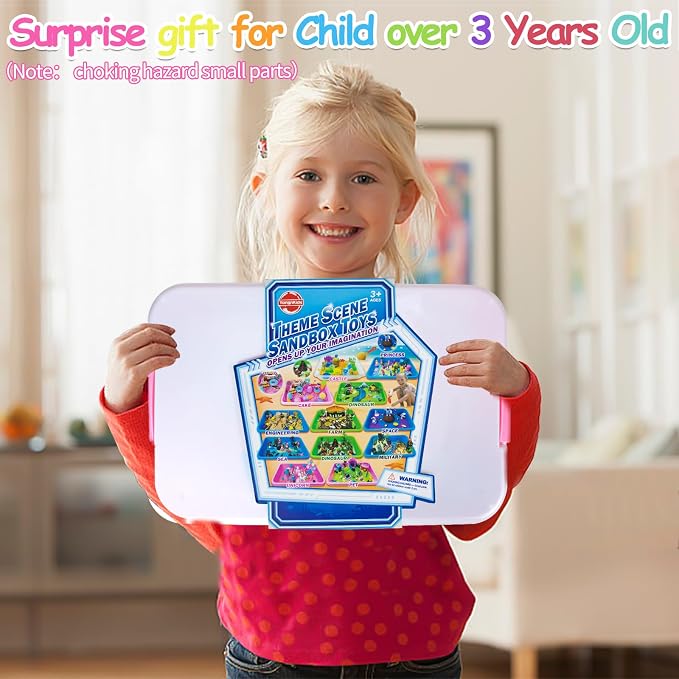 YongnKids Sensory Bin Cake & Ice Cream Sandbox w/Lid for Kids Girls Age 3+ | Play Sand Art Kit with 2.2lb Color Magic Sands,56p Senory Sand Bin- Cake Molds Tools Fun Gift Pretend Play Toys for Kids
