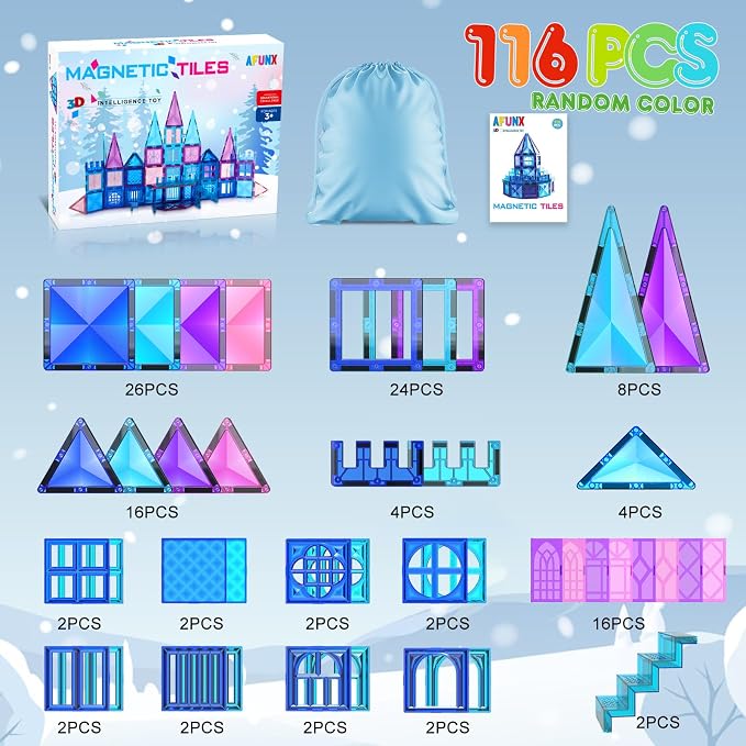 AFUNX Diamond Magnetic Tiles,116PCS Sturdy-Build STEM Toys for Kids | Endless Building Possibilities,Safe ABS and Smooth Edges,Educational Toys for Pretend Play,Gifts for Boys and Girls