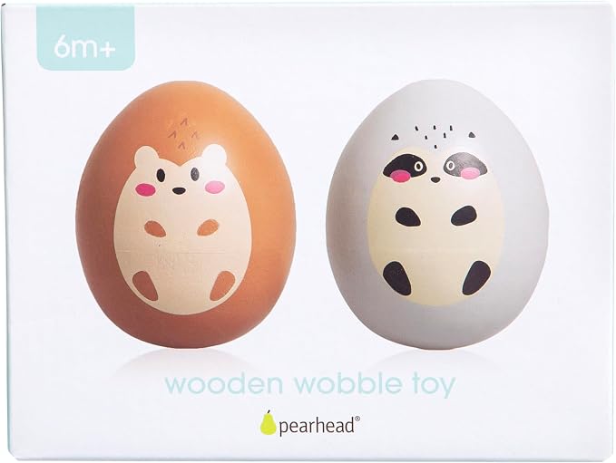 Pearhead Baby Wooden Wobble Toy Set, Raccoon and Hedgehog Balance Toys | FSC-Certified Wood, Montessori-Inspired Tummy Time Play, Sensory Development, Hand-Eye Coordination, Toddler Gift, Ages 6M+