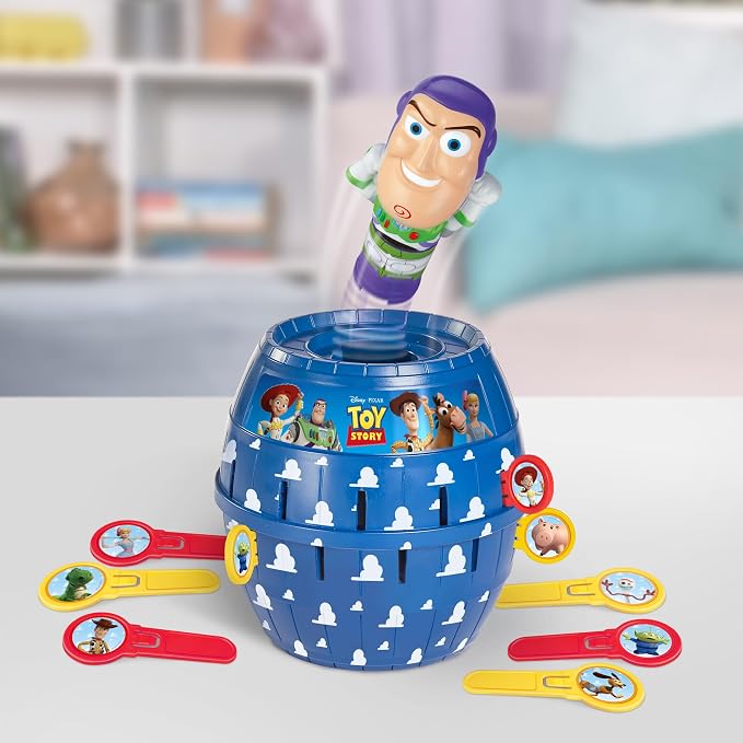 TOMY Pop Up Buzz Lightyear Game, Toy Story Action Game for Kids, Funny jousting game with sticks, Disney Pixar Buzz Lightyear Family Game, Quick Response Game for 2-4 Players, Ages 4+