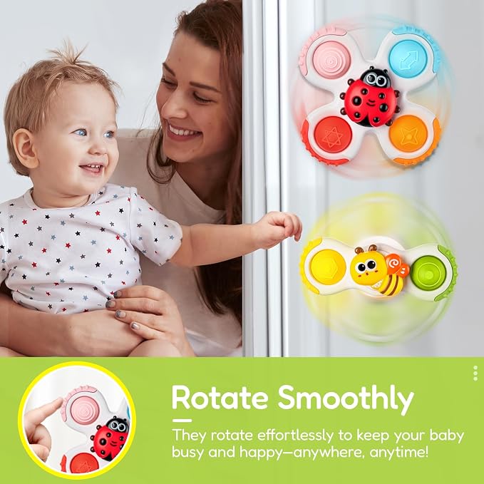 Pop Suction Cup Spinner Airplane Travel Toys for 1 Year Old Boy Girl | Novelty Spinning Tops Infant 12 18 Months,1 2 Year Old Boy Birthday Gift for Toddlers ,Sensory Baby Bath Toy Kids Ages 1-3