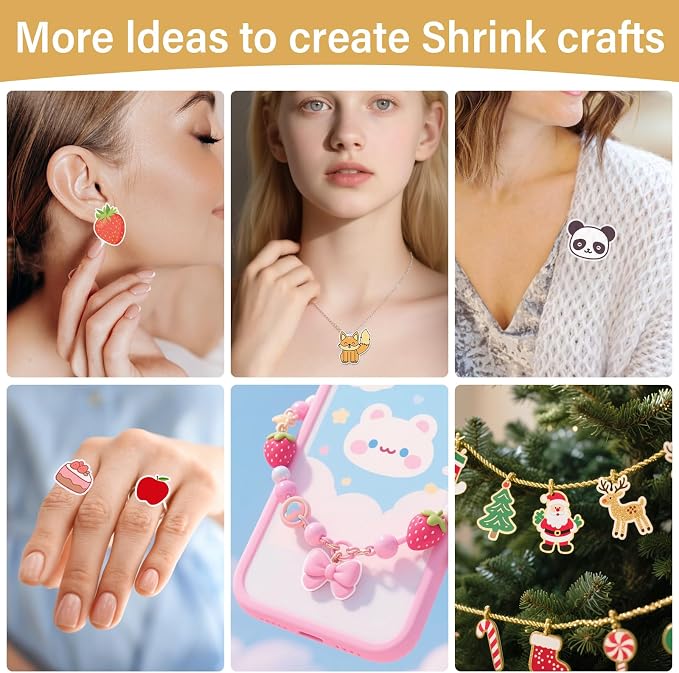 161 Pcs Shrink Paper Keychain Kit,30 Shrink Plastic Sheets for Teens | Includes 7.9 x 5.7 inch sheets,hole punch,lobster clasps and jump rings for coloring,keychains and charms