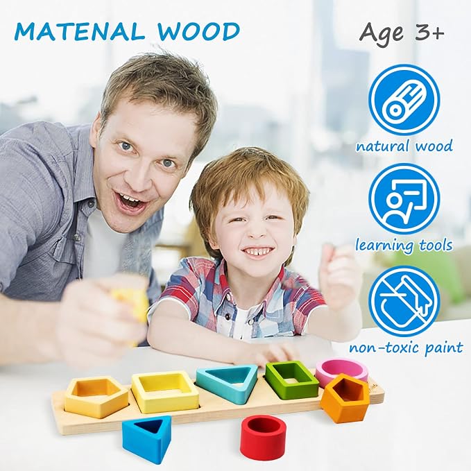 Symdiro Montessori Toys for 1-3 Year Old Boys & Girls, Sensory Learning Set | Wooden Sorting & Stacking Toys for Toddlers, Educational Sensory Gift, Shape & Color Sorter for Logic & Early Learning