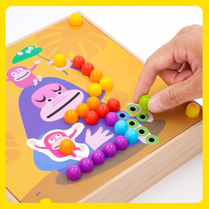 Button Art Toy for Toddlers Wooden Mosaic Pegboard Toy Color Matching Toy Fine Motor Skill with Box 180 Buttons 10 Pictures Montessori Early Development Toy for Toddlers Boys Girls 1 2 3 4 5 6