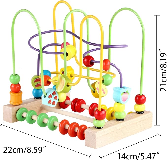 Bead Maze Toy for Kids Wooden Colorful Abacus Roller Coaster Educational Circle Toys Bead Maze Activity Cube Sensory Toys for Children