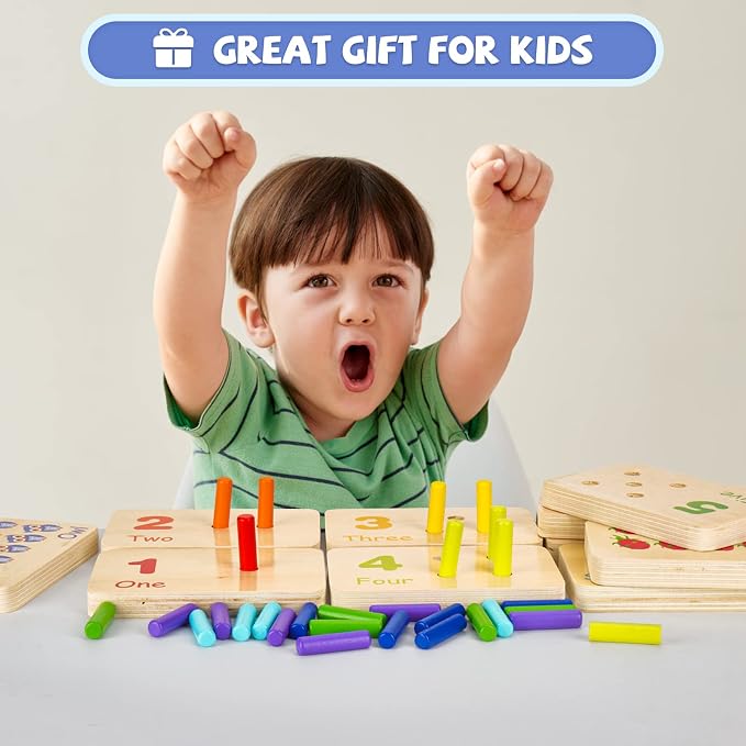 Wooden Montessori Number Blocks for Kids, Counting Peg Board for Kids Age 3 4 5,Preschool Learning Toys,Ideal for Kids 3 4 5 Years Old