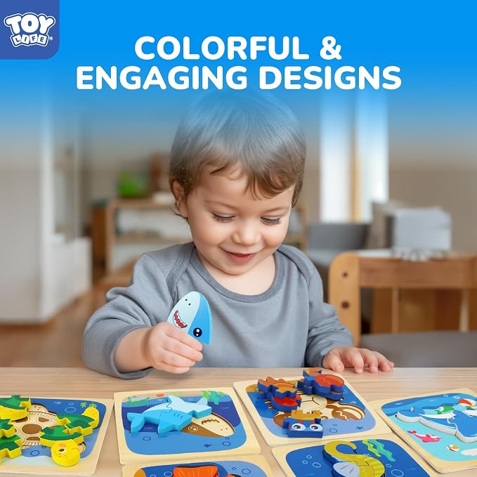 TOY Life Wooden Puzzles for Toddlers 2-4, Sea Animals Puzzles for Toddlers 1-3, Wood Puzzles Educational Montessori Toys Gifts for 1 2 3 Year Old, Baby Kids Learning Toy