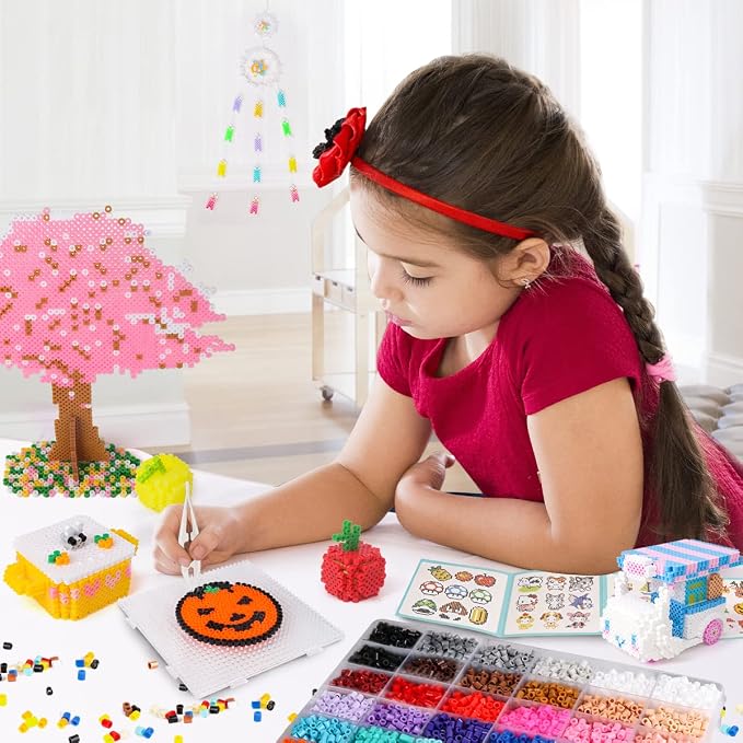 Meland Fuse Beads Kit, 5MM 11,000 Beads in 36 Colors, Crafts for Ages 5-12 | Includes 5mm beads, 5 pegboards, ironing paper and chain accessories for creative crafts, keychains and colorful designs