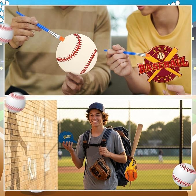Saypacck 24 Pcs Baseball Party Favors Wooden Paint Craft Kits | Baseball Themed Craft Kit for Kids Birthday Party, Goodie Bags Fillers, Thank You Gifts, Paints Brushes Included