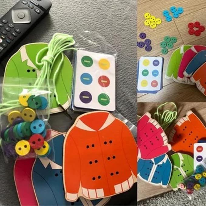 Children Early Education Clothes Threading Button Game Life Skill Teaching Aids Sewing Button Training Kid Board Toy Handmade Knitted Puzzle