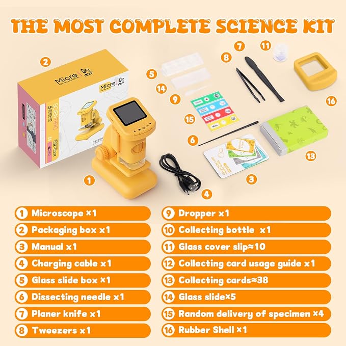 1200X Microscope for Kids, 2 in 1 Handheld & Desktop Digital Microscope with 9 Slides Science Kit, Portable Microscope HD Screen Video Record, STEM Educational Toys Gifts for Ages 6-12 Boys Girls