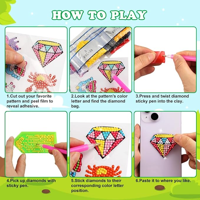 60pcs 5D Diamond Art Stickers Arts and Crafts Kits for Kids Ages 4-8 8-12 | Creative Gem Art Paint by Number Kits for Kids Boys Girls DIY Mosaic Stickers Toys for Birthday Party Halloween Xmas Gifts