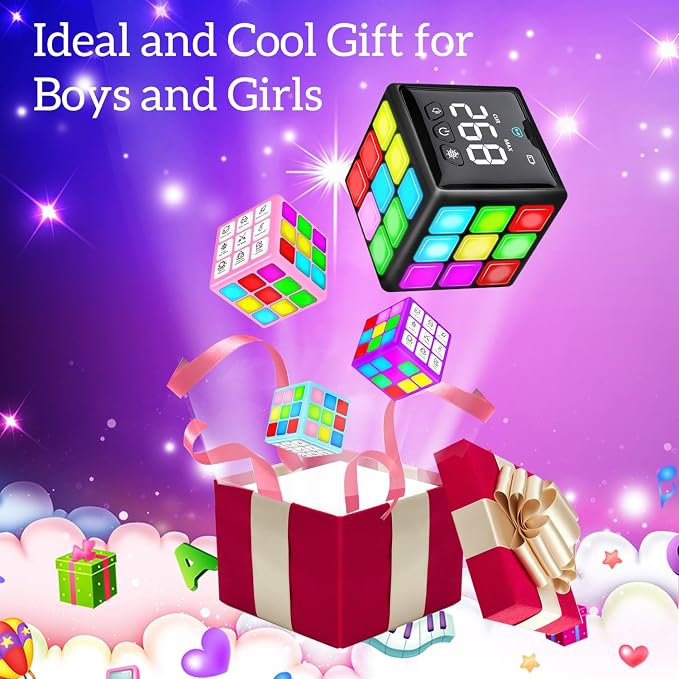 Xinbeiya Rechargeable Handheld Cube with Games, 15 Fun Brain & Memory Games | Christmas Easter Birthday Gifts for Boys and Girls Ages 6-12+ Years Old with Score Screen, Toy Gifts for Kids, Black