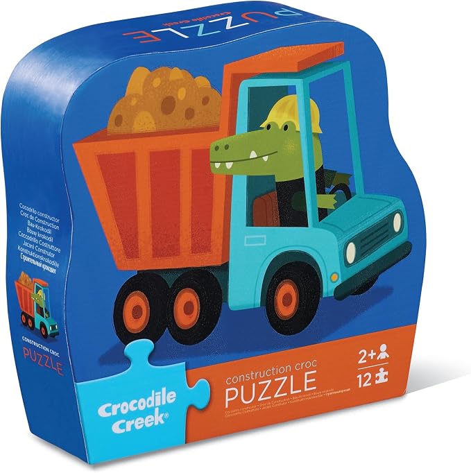 Crocodile Creek Pre-School Jigsaw Puzzle, 12 Piece for Kids 2 Years and Up, Heavy-Duty Square Box for Storage, Finished Puzzle Size 12 x 19 inches, Construction Croc