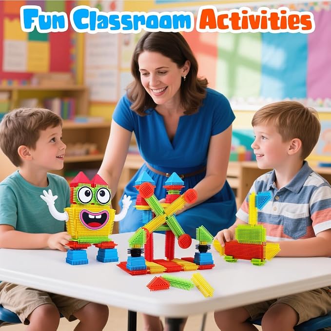 teytoy 200Pcs Building Blocks Toys,Bristle Shape Building Blocks Set | STEM Interlocking Construction Learning Toys Pretend Play for Kids Ages 3+