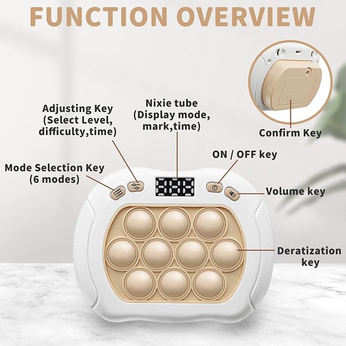 Intoypad Quick Push Pop Game Light Up Fidget Toy for Kids White | 6 Modes LED Screen Quick Push Pop Game Controller Electric Fidget Popper Game Bubble Game Birthday Gifts Toys for Kids Boys