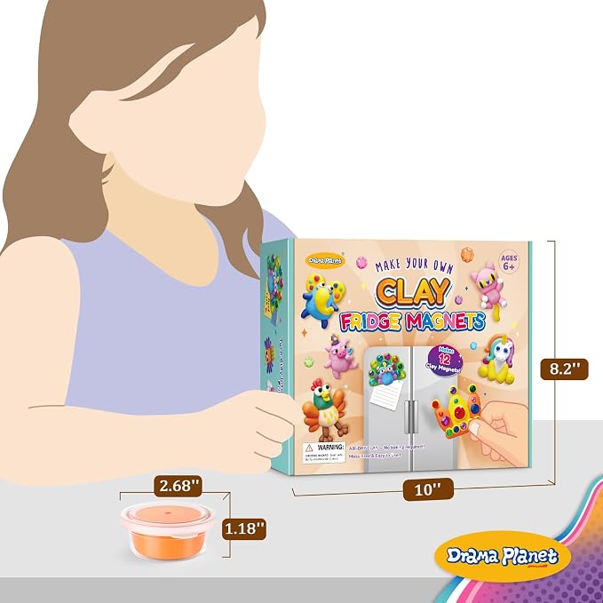 Drama Planet Make Your Own Clay Fridge Magnets Kit for Kids | Air-Dry Clay Crafts, Includes Instruction Book with 30 Designs, Makes 12 Fridge Magnets