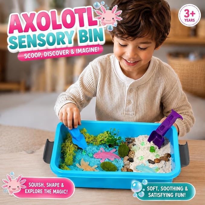 AGENTLAN Axolotl Sensory Bin with Sensory Sand, Axolotl Toys for Kids | Gift for boys and girls, sand kit for kids, sensory Toys for toddlers ages 3-8, indoor outdoor play