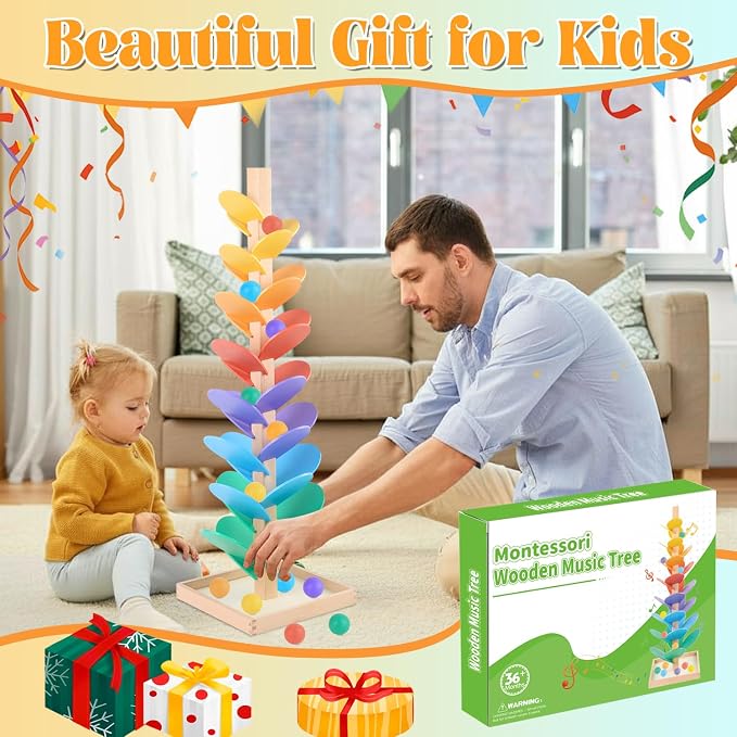 Marble Run Wood Ball Drop Toy Marble Tree Set for Kids 3-5 4-8 (1.1" Balls) | Marble Run Wooden Musical Tree Set Ball Run Toys for 4-8 8-12 Years Old Marble Tree Montessori Toys Christmas Birthday Gift