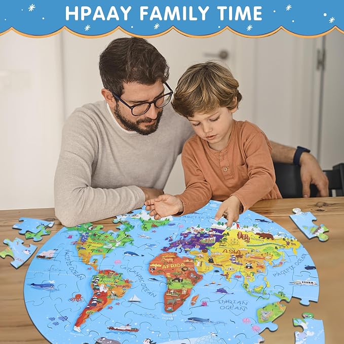 DIGOBAY World Map Jigsaw Puzzle for Kids 4-8, 70 Piece Large Round Floor Puzzles for Kids Ages Toddler Puzzle Globe Geography Games Educational Toys Birthday for Children | Large Round Big Kids Toddler Puzzle Globe Geography Games Educational Puzzles T...