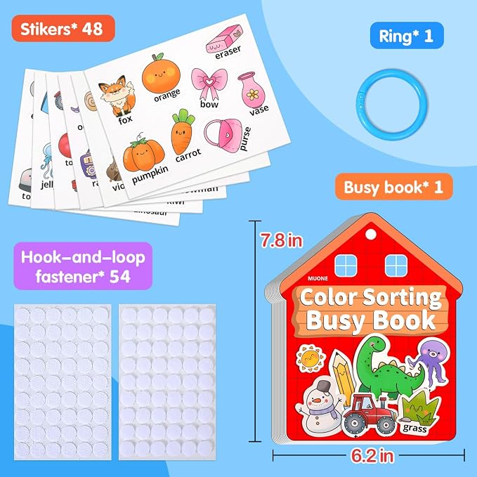 Montessori Busy Book Color Sorting Toys for Toddlers 2-3 Years | Educational Fine Motor Skills Matching Toys, Preschool Learning Travel Activities, Birthday Gifts for 4 Year Old Boys Girls