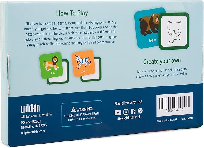 Wildkin Memory Matching Game – 18 Educational Pairs for Toddlers & Preschool - Animals