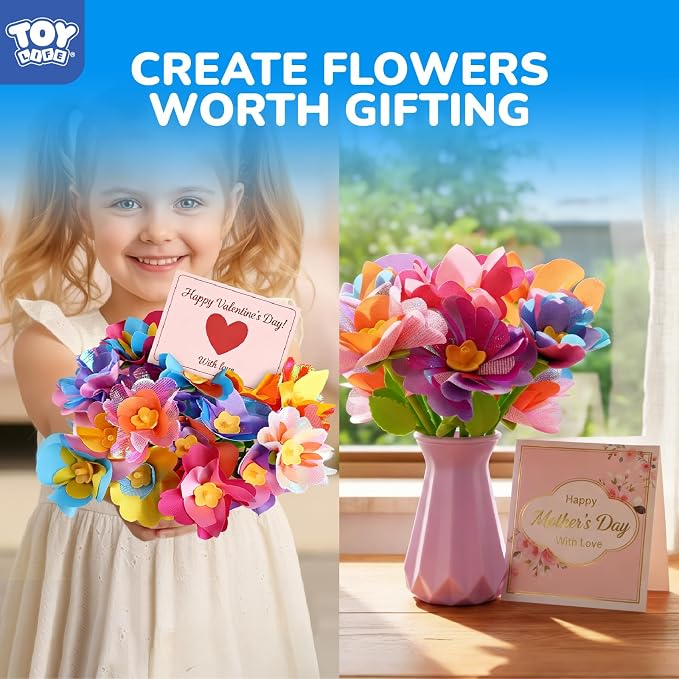 TOY Life DIY Flower Bouquet Craft Kit, Reusable Fabric, Ages 3-12 | Hands-on STEM activity, washable pieces, girls birthday gift idea