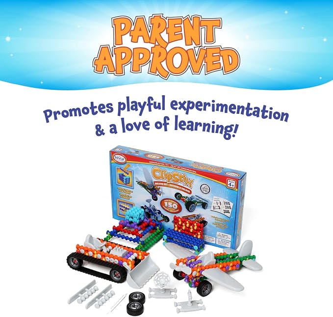 POPULAR PLAYTHINGS Clipstix Building Sticks Kit, Deluxe 150 Piece, Playstix | Construction Stem Building Gift, Playstix, for Boys & Girls, for Kids