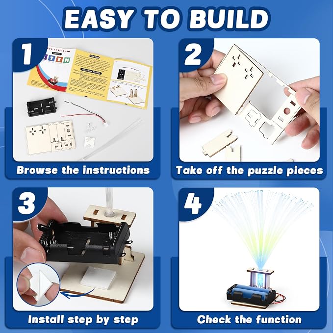 6 Set STEM Science Kits for Kids Age 6-8 8-12, Fiber Optic Light Craft Kits | Science Experiments for Classroom Activities, STEM Toys for Boys Girls 8-13 Year Old Gift, Building Electric Circuit Project
