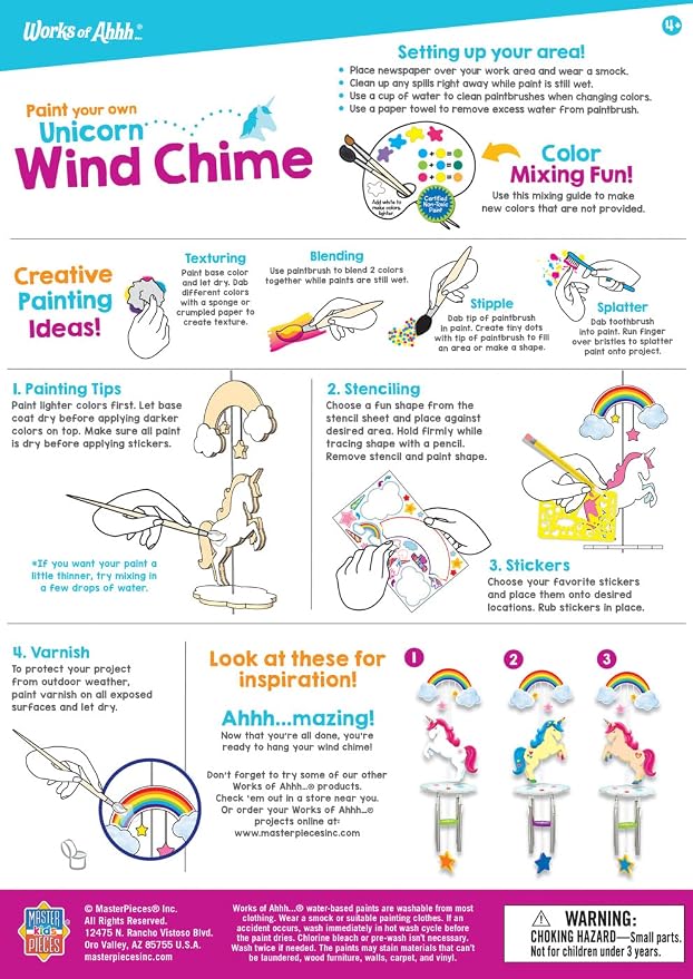 Masterpieces Craft Set - Unicorn Wind Chime Classic Wood Paint Kit
