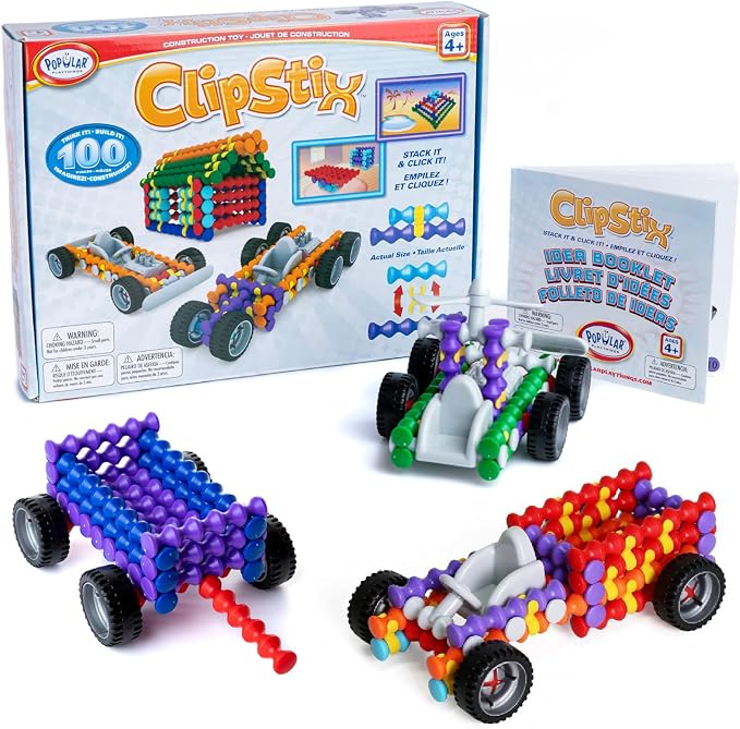 POPULAR PLAYTHINGS Clipstix Building Sticks Kit, 100 Piece, Playstix | Construction Stem Building Gift, Playstix, for Boys & Girls, for Kids