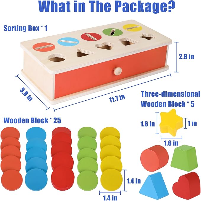 Wooden Color Shape Sorting Matching Toys, Shape Sorters for Toddlers | Fine Motor Skills Early Learning Montessori Toys, Gift for 3 4 5 6 Year Old Boy Girl Kid Gifts