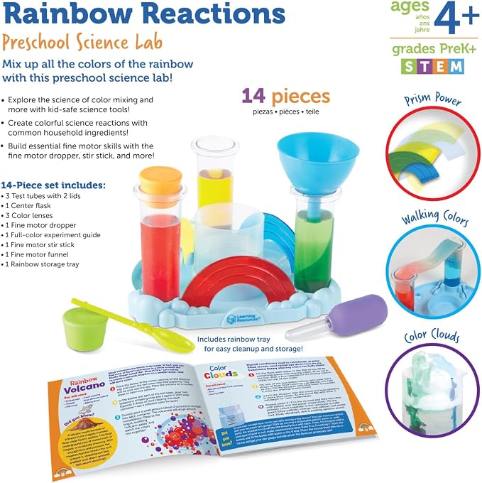 Learning Resources Rainbow Reactions Preschool Science Lab | Preschool Science Kit, Experiments for Kids, STEM Toys for Boys and Girls, 14 Pieces, Ages 4+