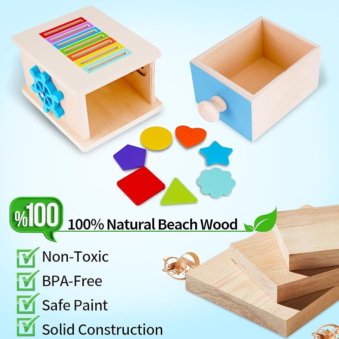 FCSONU Montessori Sorting Box Toys for Toddlers 1-3, Fine Motor Skills Toys | 3in1 Learning Color Sorting Toys Sensory Toys, Shape Sorter | Coin Box Toy, Easter Christmas Birthday Gifts for Boys Girls