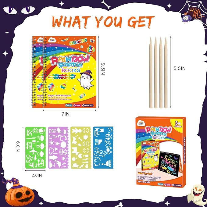 ZMLM Scratch Paper Art-Crafts Gift: 2 Pack Rainbow Notebooks Supplies Toys | Art Crafts for 3 4 5 6 7 8 9 10 11 12 Years Old Girls and Boys Kids Birthday Halloween Party Travel Games Activities
