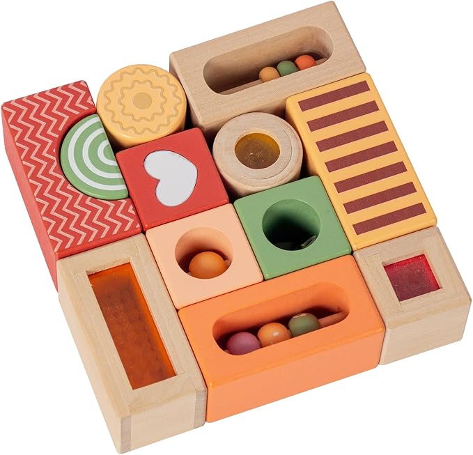Fun with Sounds Wooden Discovery Blocks for Toddlers with Acoustic Sounds, Toddler Toys for Preschool Learning Activities (Red)