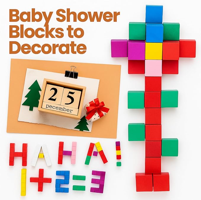 Barydat 10 Pcs 2.36 in Baby Shower Blocks to Decorate Game Large Unfinished Wooden Blocks for DIY Project Table Decor Wood Square Blank Cubes for Craft Party Decorations