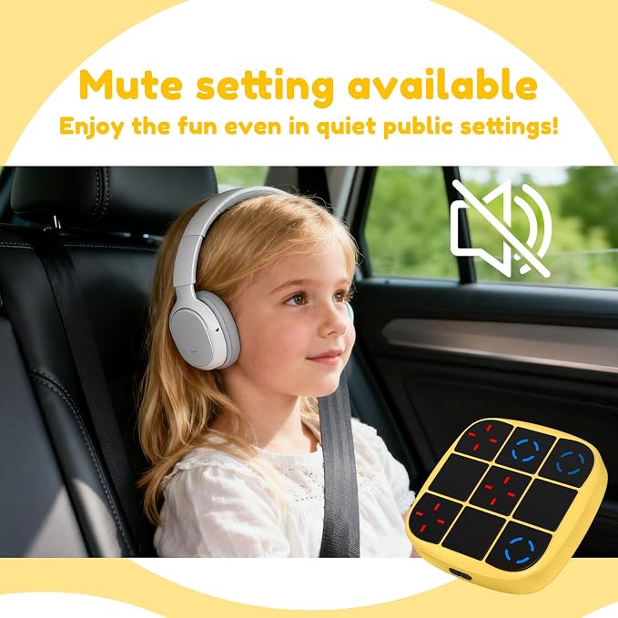 KOQQQ Rechargeable Tic-Tac-Toe Bolt Game, Upgraded 4-in-1 Handheld Puzzle Console, Electronic Educational Memory Game, Portable Travel Car Ride Board Games for Kids Adults (Yellow)