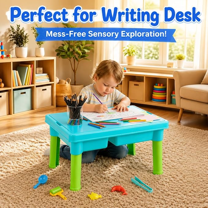 Carolart Ocean Sensory Table, Sand Table, Standing Sensory Bin | Activity Table, indoor outdoor sand kit for sensory play, ocean toys and water table for boys and girls ages 3+