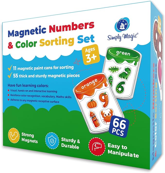 66 PCS Magnetic Color Sorting Set, Colors Sorting Toys - Simply Magic | Color Recognition for Toddlers 1-3, Numbers Color Sorting Magnets for Fridge, Magnetic Sorting Set for Whiteboard