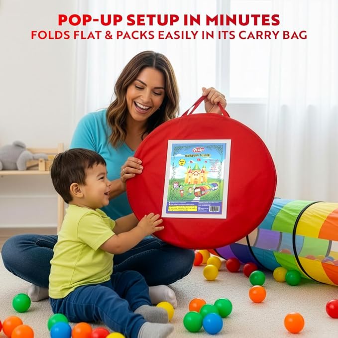 Playz Kids Play Tunnel Toys for Toddlers 1-3, Large 21" Rainbow Pop Up | Baby Tunnel for Kids to Crawl Through, Indoor & Outdoor Toddler Tunnel for Babies, Cat, Dog, Pet Crawling Tunnel w Carry bag