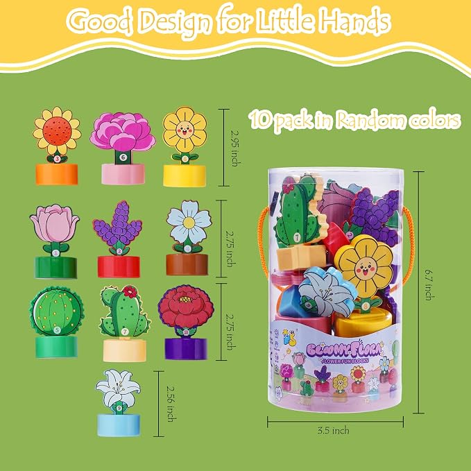GKDOMS Montessori Shapes & Colors Sorting Flower Garden Toys Matching Game | 10pack Potted Plants, Kids Flowers Building Set, Sensory Toys, Preschool Learning Activities, Educational Gifts