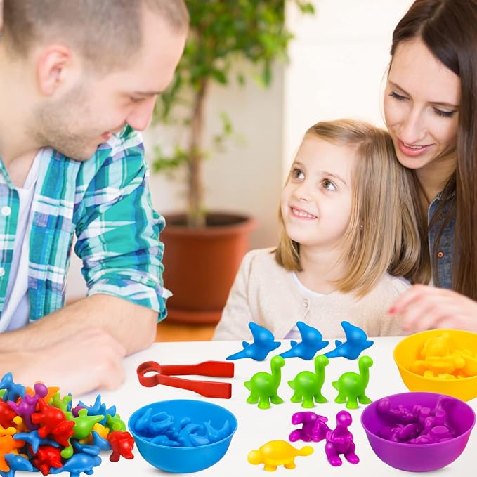 USATDD Counting Dinosaurs Montessori Toys Color Sorting Animals Matching Games Preschool Learning Activities Educational Sensory Toys Birthday for Kids Toddlers Boys Girls Age 3+
