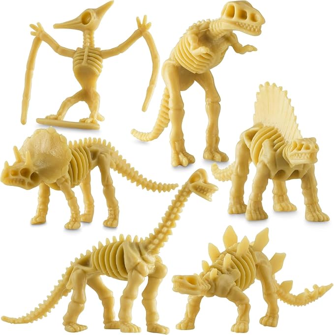 Bedwina Dinosaur Fossil Skeleton - (Bulk Pack of 120) 3.7 Inch Assorted Plastic Dino Figure Bones for Kids Science Dig Kit, Digging Sandbox Bins Play Toys, Party Favors, Birthday Decorations